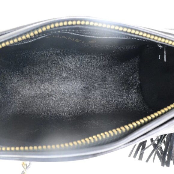 CHANEL CC Matelasse Tassel Mini Chain Shoulder Bag Leather Black authentic - Picture 12 of 16